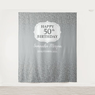 Tenture Bannière de fond de fête d'anniversaire chic blanc