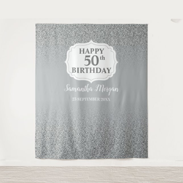 Tenture Bannière de fond de fête d'anniversaire chic blanc (Devant)