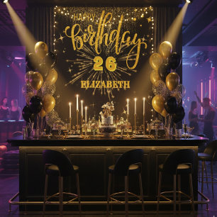 Tenture Bannière de fond de joyeux anniversaire noir et or