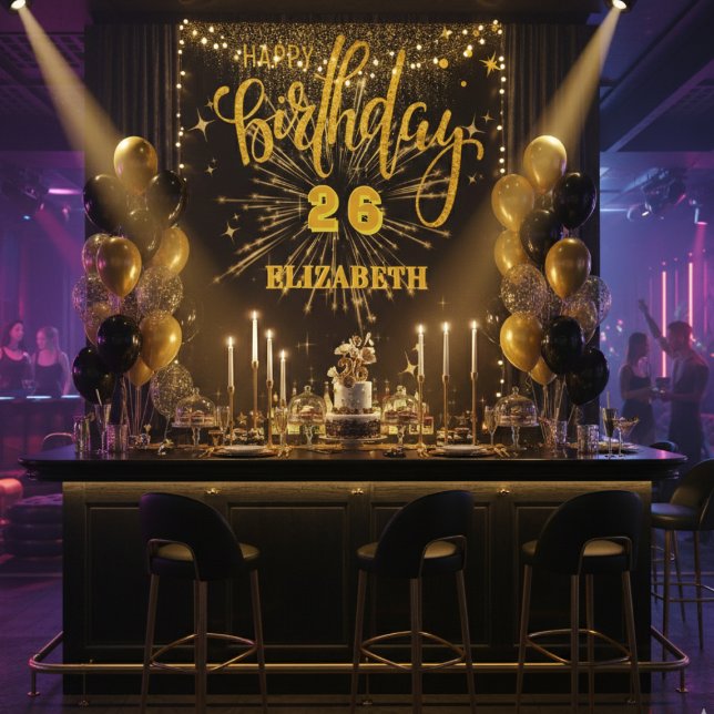 Tenture Bannière de fond de joyeux anniversaire noir et or (Créateur téléchargé)