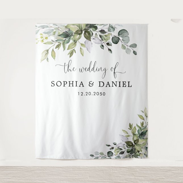 Tenture Bannière de fond de mariage à l'eucalyptus  (Devant)