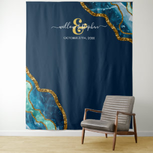 Tenture Bannière de fond de mariage en géode d'agate Blue 