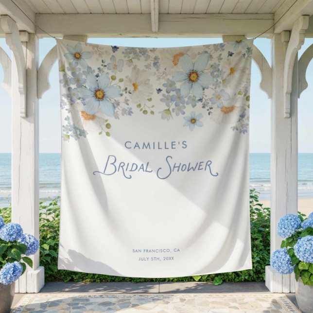 Tenture Bannière de fond de mariage floral bleu (Blue Floral Garden Bridal Shower Backdrop)
