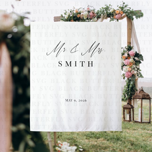 Tenture Bannière de fond de mariage M. et Mme | Élégant  (Mr. & Mrs. Wedding Backdrop Banner)