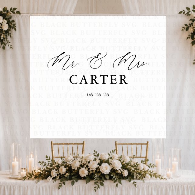 Tenture Bannière de fond de mariage M. et Mme. en écriture (Créateur téléchargé)