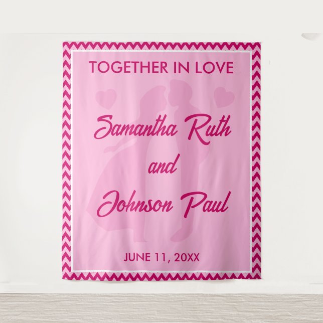 Tenture Bannière de fond de mariage moderne rose blush che (Devant)