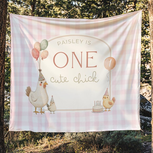 Tenture Bannière de fond pour anniversaire One Cute Chick  (Créateur téléchargé)
