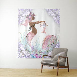 Tenture Bannière de fond pour Baby Shower de Maman Sirène