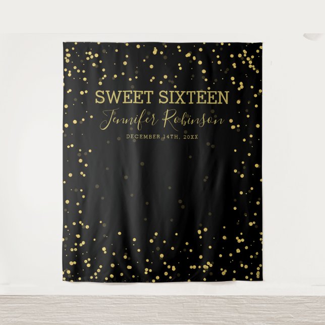 Tenture Bannière de fond Sweet 16 Or et points de paillett (Devant)