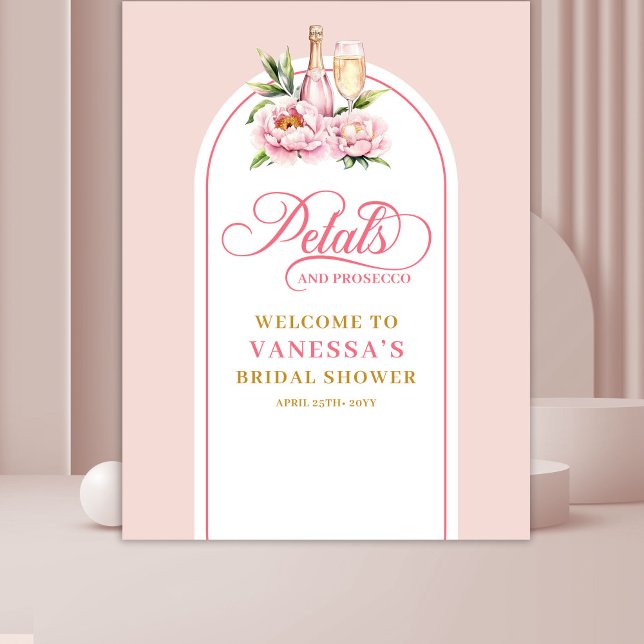 Tenture Bannière de la fête de mariage chic avec des pétal (Chic blush petals and prosecco bridal party banner)