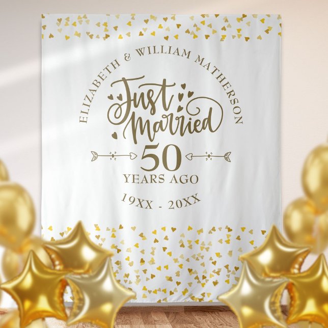 Tenture Bannière de mariage avec 50 ans d'anniversaire de  (Just Married 50th Wedding Anniversary Backdrop)