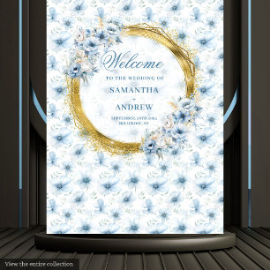 Tenture Bannière de mariage bleu clair doré chic bohème