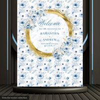 Bannière de mariage classique aquarelle bleu pouss