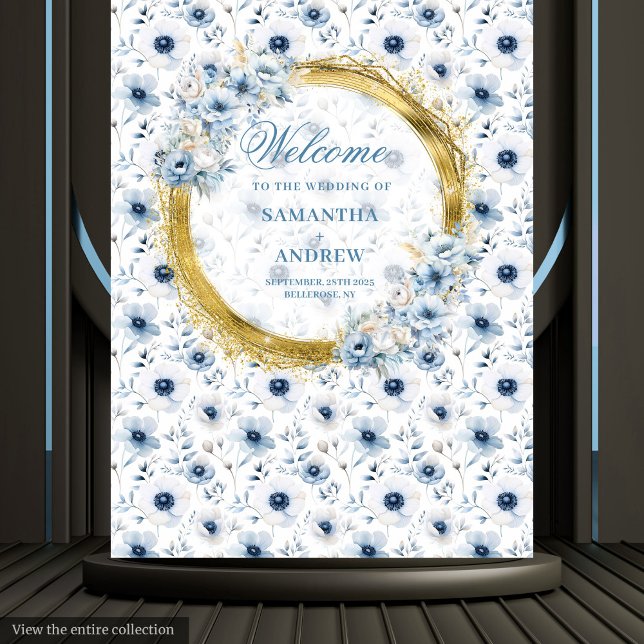 Tenture Bannière de mariage dorée bleu clair bohème de rêv (Dreamy Bohemian Light Blue Gold Wedding Banner Tapestry )