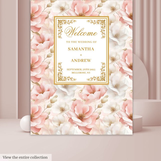 Tenture Bannière de mariage moderne en rose poudré et or i (Modern Dusty Pink Ivory Gold Wedding Banner Tapestry)