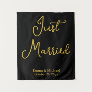 Tenture Bannière de mariage personnalisée noir et or pour