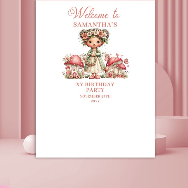 Tenture Bannière de naissance florale rose pâle de fée mag (Magical Fairy Blush Pink Floral Birthday Banner)