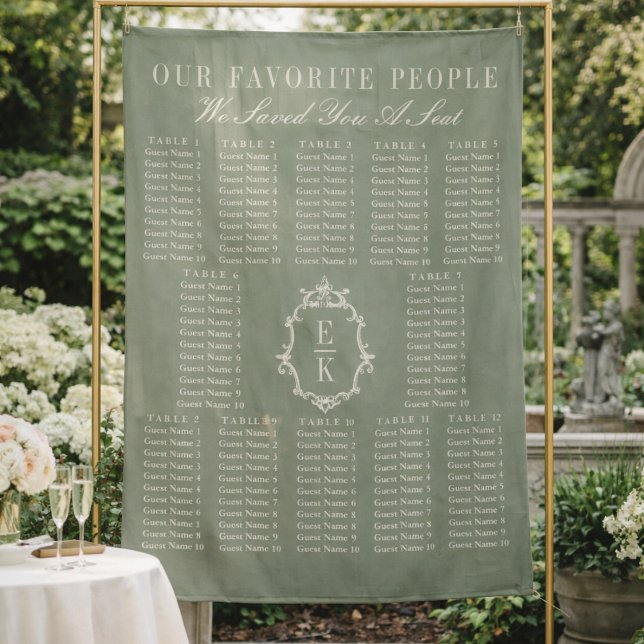 Tenture Bannière de plan de table de mariage en tissu vert (Créateur téléchargé)