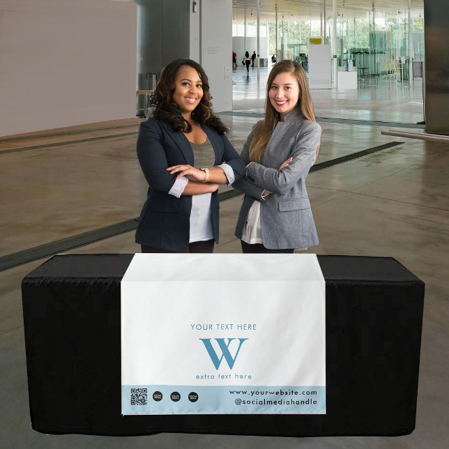 Tenture Bannière de table Code QR Lettre Logo Pop Up Shop  (Pop Up Shop Letter Logo QR Code Table Runner Blue Tapestry)