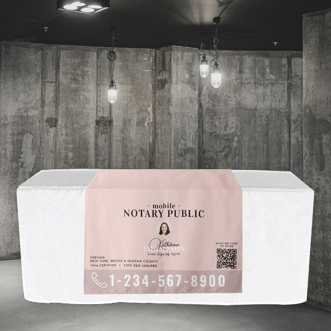 Tenture Bannière de table Code QR photo d'agent de signatu (Notary Signing Agent Photo QR Code Table Banner Tapestry)