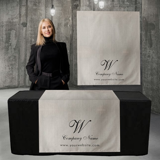 Tenture Bannière de table de société de lin personnalisée  (Custom Linen Business Table Runner Banner Script Tapestry)
