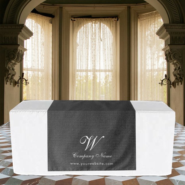 Tenture Bannière de table de travail en lin de charbon de  (Charcoal Linen Business Table Runner Banner Script Tapestry)
