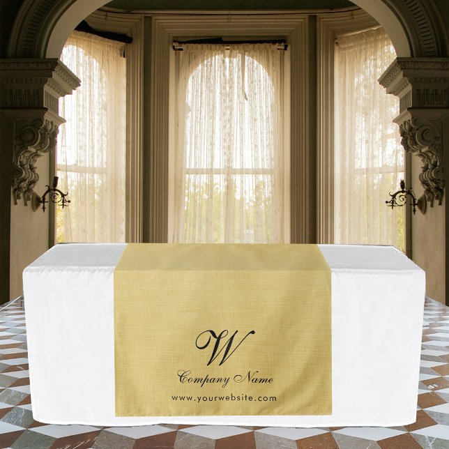 Tenture Bannière de table de travail en lin jaune écriture (Yellow Linen Business Table Runner Banner Script Tapestry)