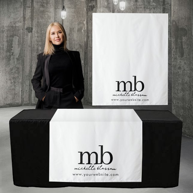 Tenture Bannière de table personnalisée avec monogramme po (Custom Monogram Business Table Runner Banner White Tapestry)