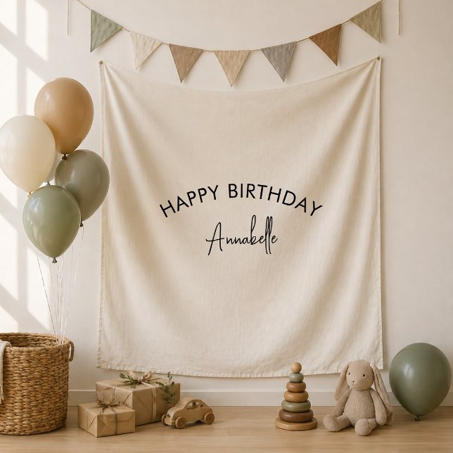 Tenture Bannière de toile de fond d'anniversaire | Décorat (Clean modern birthday backdrop sign with custom name for a simple polished party look)