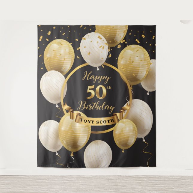 Tenture Bannière de toile de fond de 50e anniversaire Gold (Devant)