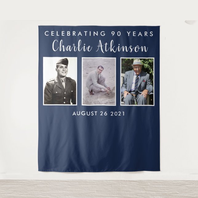 Tenture bannière de toile de fond de collage photo 90e ann (Devant)