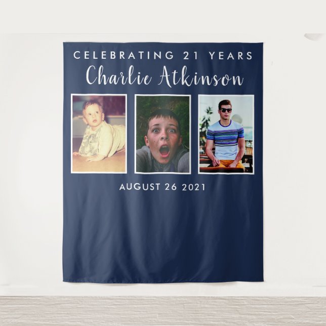 Tenture bannière de toile de fond de collage photo d'anniv (Devant)