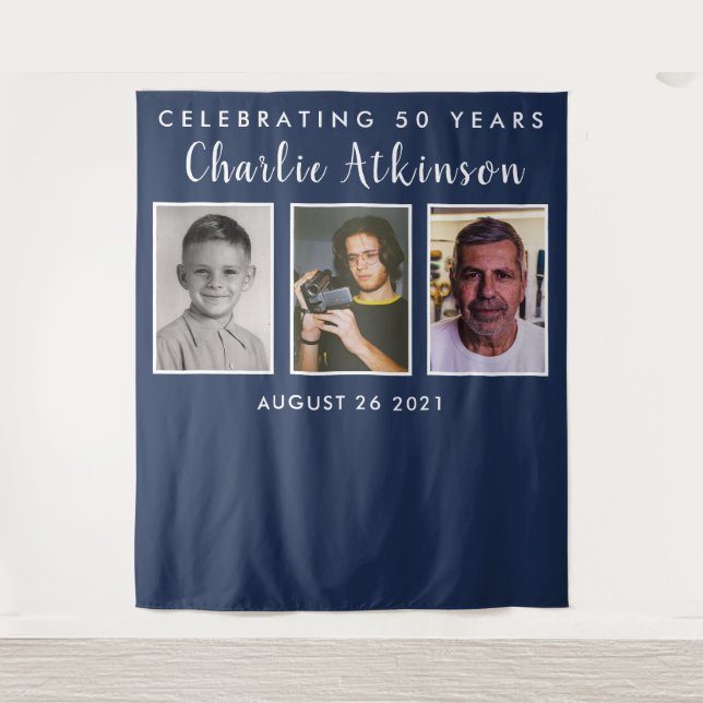 Tenture bannière de toile de fond de collage photo d'anniv (Devant)