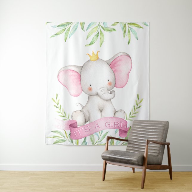 Tenture Bannière de toile de fond pour Baby Shower éléphan (En situation)