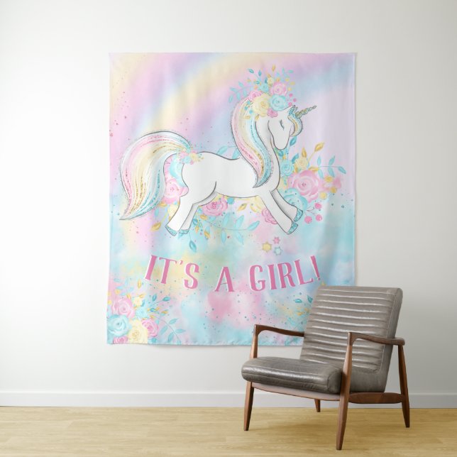 Tenture Bannière de toile de fond pour Baby Shower Licorne (En situation)