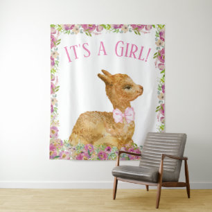 Tenture Bannière de toile de fond pour Baby Shower Llama