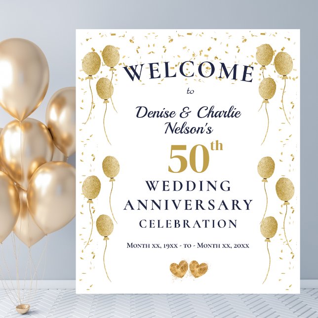 Tenture Bannière du 50e anniversaire du Mariage d'or (Golden 50th Wedding Anniversary Party Banner Tapestry)