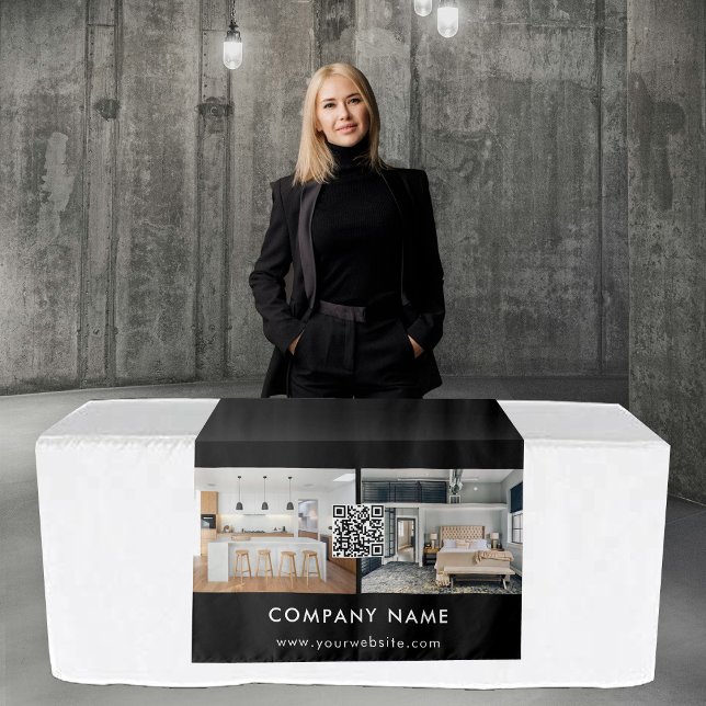 Tenture Bannière du Runner de la table d'affaires Code QR  (Business Table Runner Banner Real Estate QR Code Tapestry)