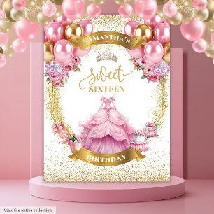 Tenture Bannière en Sweet sixteen rose étincelle en or ros