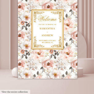 Tenture Bannière Florale Dusty Pink Gold Mariage