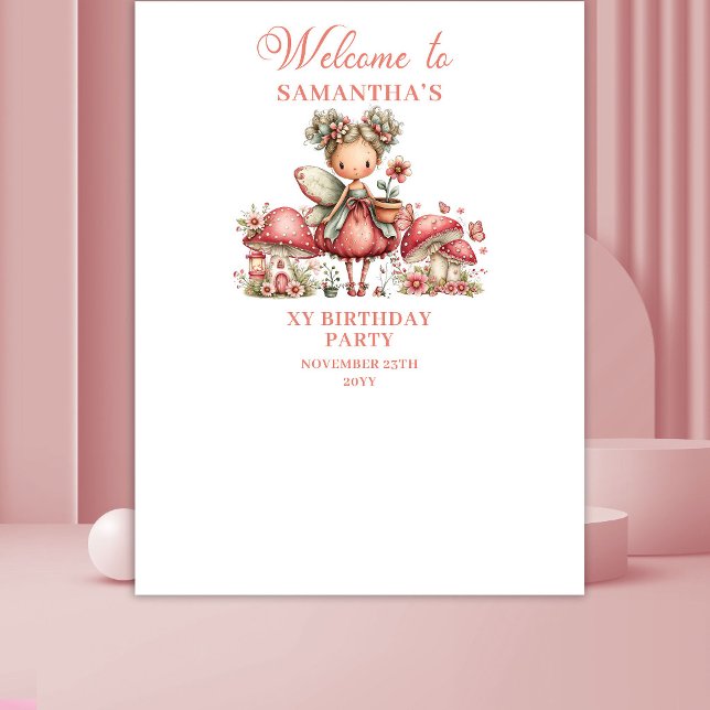Tenture Bannière florale rose pour le 5ème anniversaire de (Cute Fairy 5th Birthday Blush Floral Banner)
