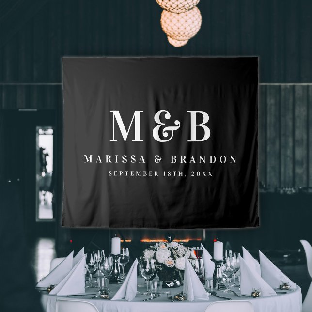 Tenture Bannière Initiales Monogramme Mariage Couple Perso (Custom Couple Wedding Monogram Initials Banner Tapestry)