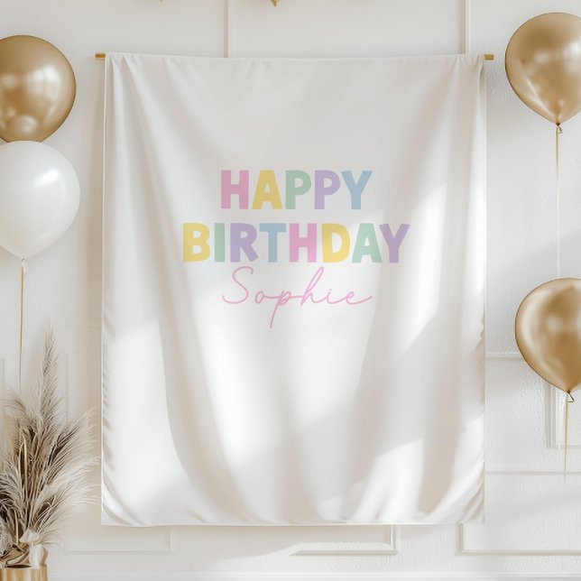Tenture Bannière Joyeux Anniversaire Pastel Bannière Perso (Créateur téléchargé)