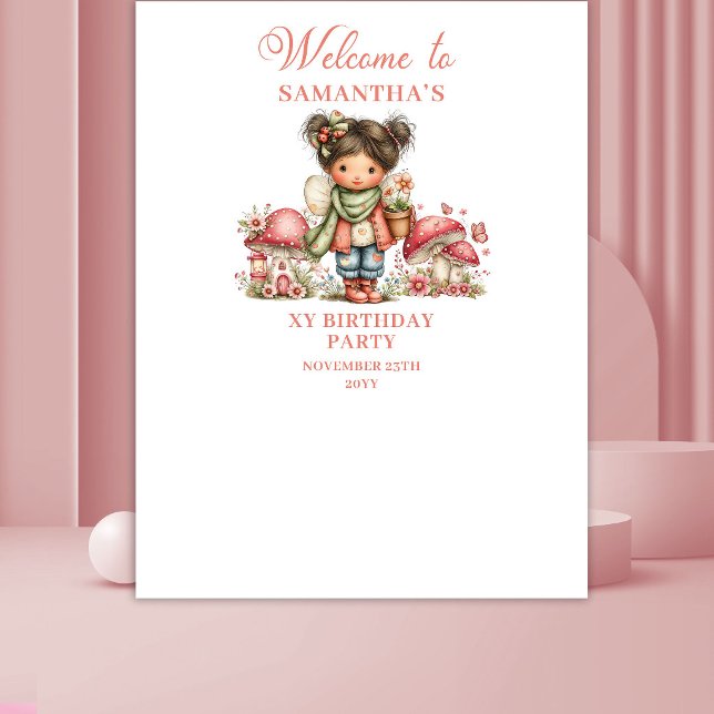 Tenture Bannière Magique de 8e Anniversaire de Fée Rose (Magical Pink Fairy 8th Birthday Banner)