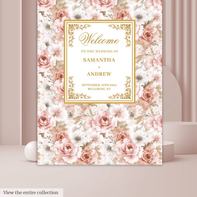 Tenture Bannière mariage en ivoire blush or aquarelle (Trendy blush ivory gold watercolor wedding banner Tapestry)