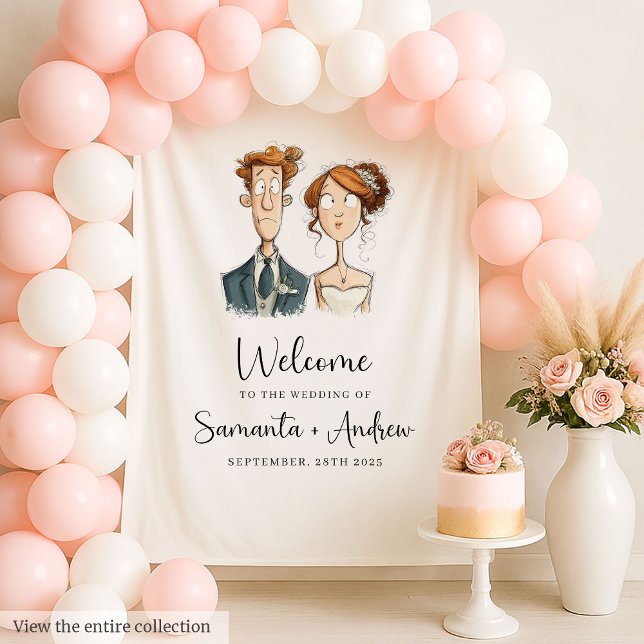 Tenture Bannière Mariage nouvellement mariée Groom Waterco (Newlywed Wedding Banner Quirky Bride Groom Waterco Tapestry)