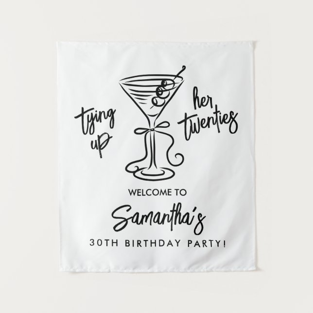 Tenture Bannière Noir & Blanc pour ses 30 ans "Tying Up He (Devant)