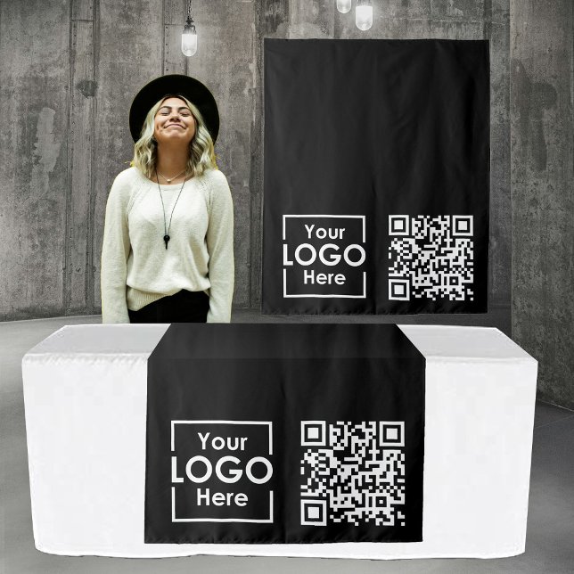 Tenture Bannière noire du coureur du tableau Logo de l'ent (Black Table Runner Banner Business Logo QR Code Tapestry)