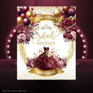Tenture Bannière sweet sixteen Burgundy Boloons Aquarelle