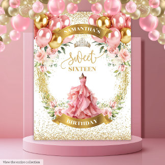 Tenture Bannière tendance pour Sweet Sixteen Roses fuchsia